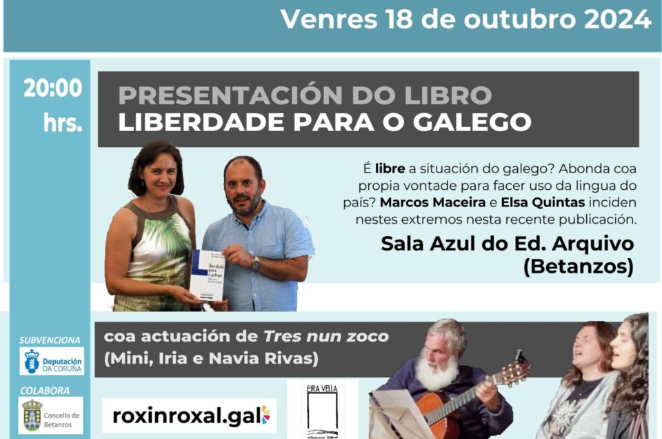 Venres 18 de outubro: Marcos Maceira e Elsa Quintas presentan “Liberdade para o galego”